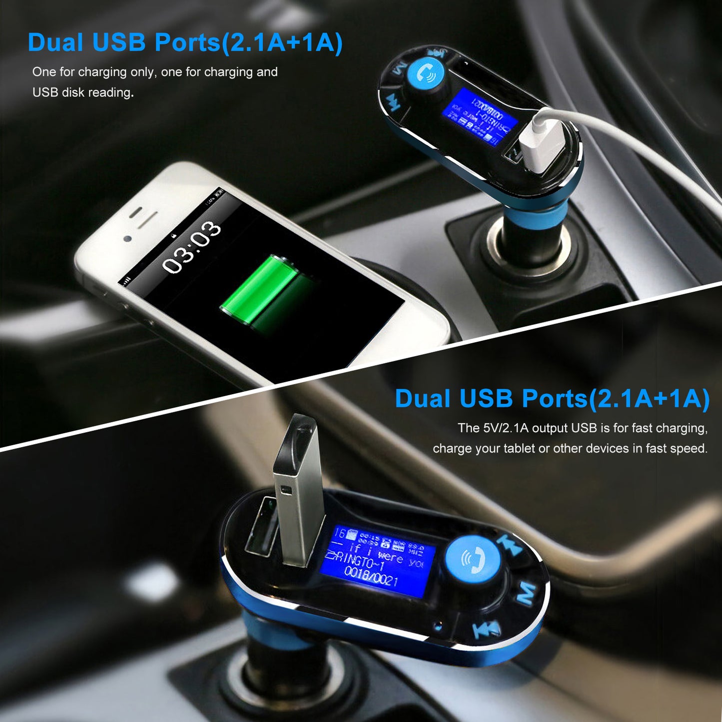 FM Transmitter with Dual USB Charger & Hands-Free Calling