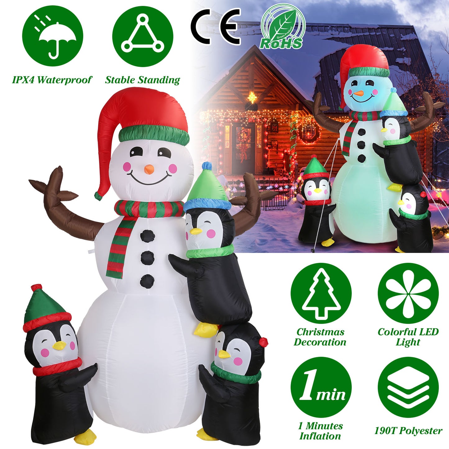 Christmas Inflatable Snowman with Penguins 5.9FT LED Outdoor