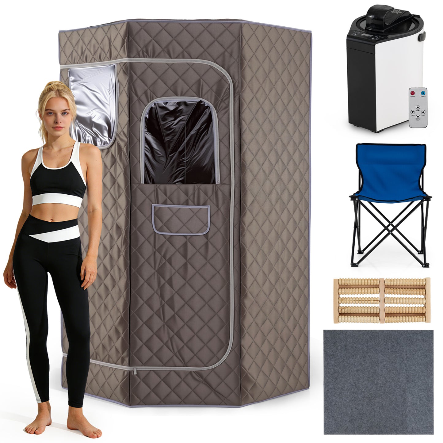 Portable Steam Sauna with Remote Control & Folding Chair