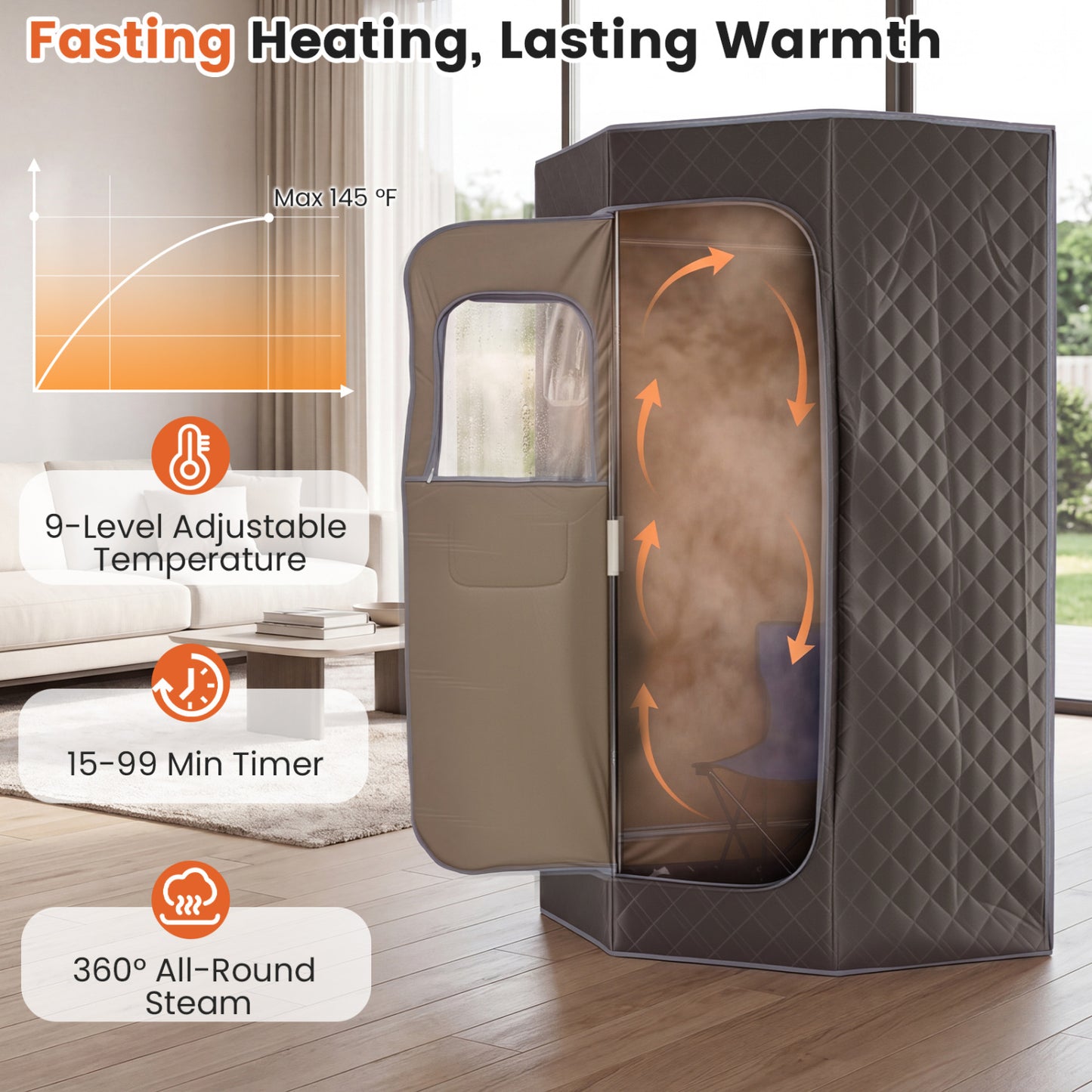 Portable Steam Sauna with Remote Control & Folding Chair