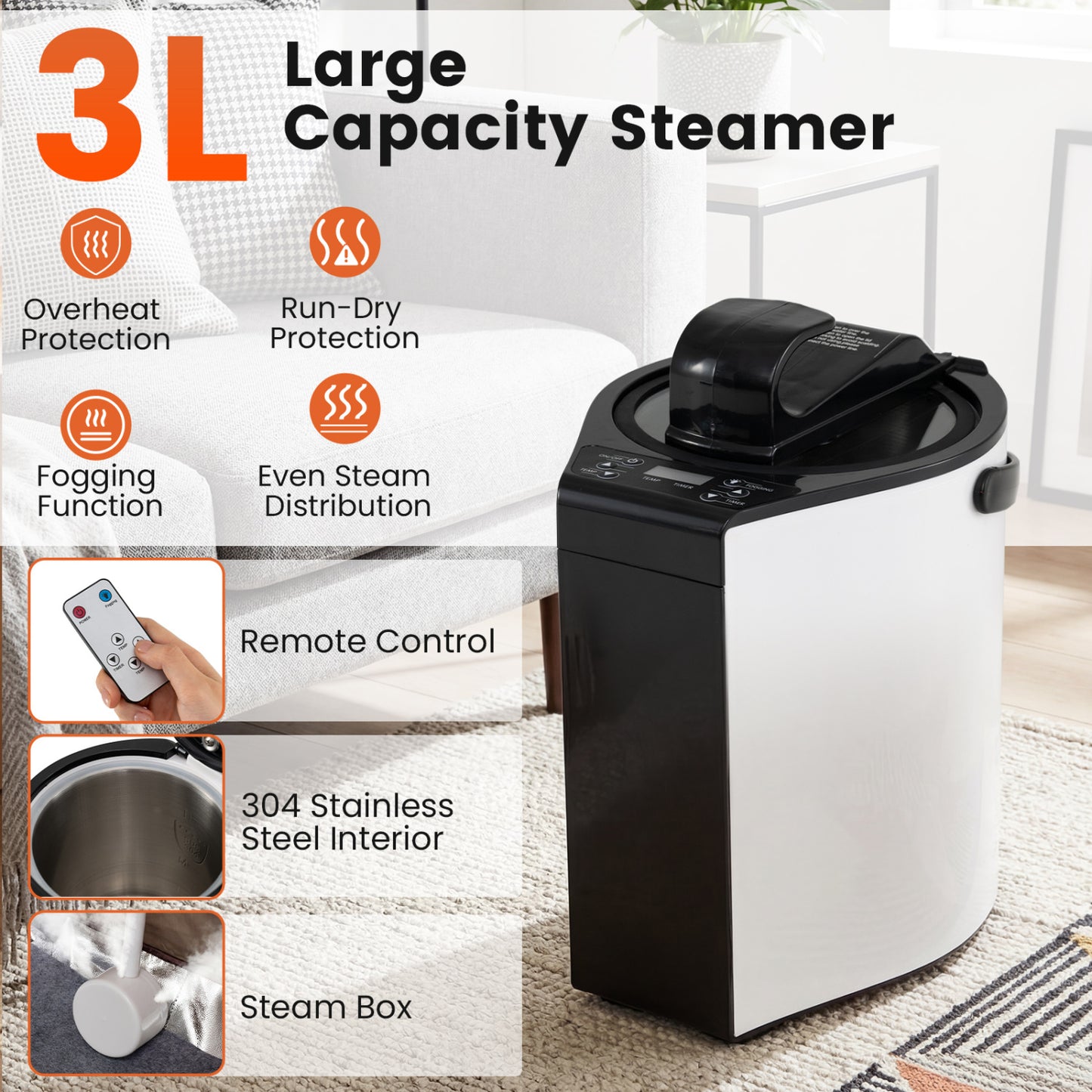 Portable Steam Sauna with Remote Control & Folding Chair