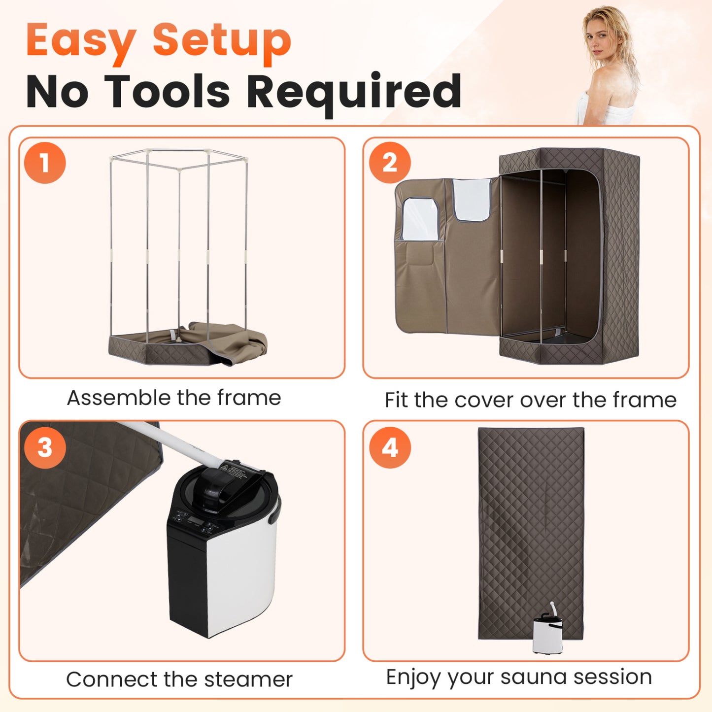 Portable Steam Sauna with Remote Control & Folding Chair