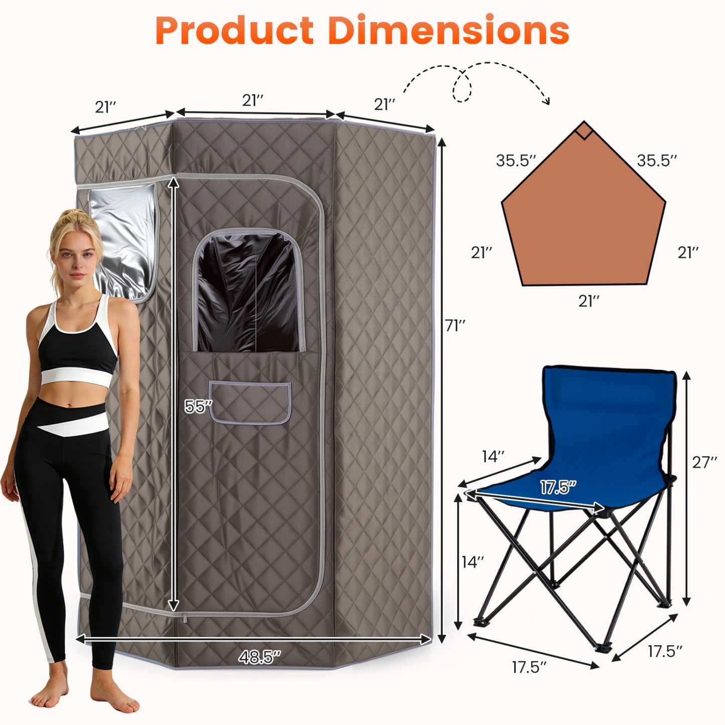 Portable Steam Sauna with Remote Control & Folding Chair