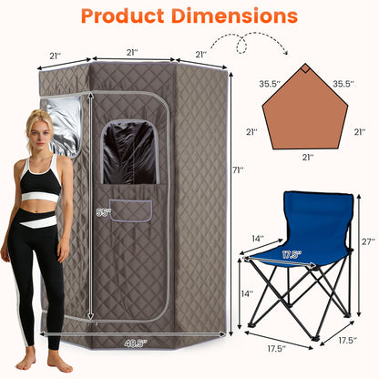 Portable Steam Sauna with Remote Control & Folding Chair