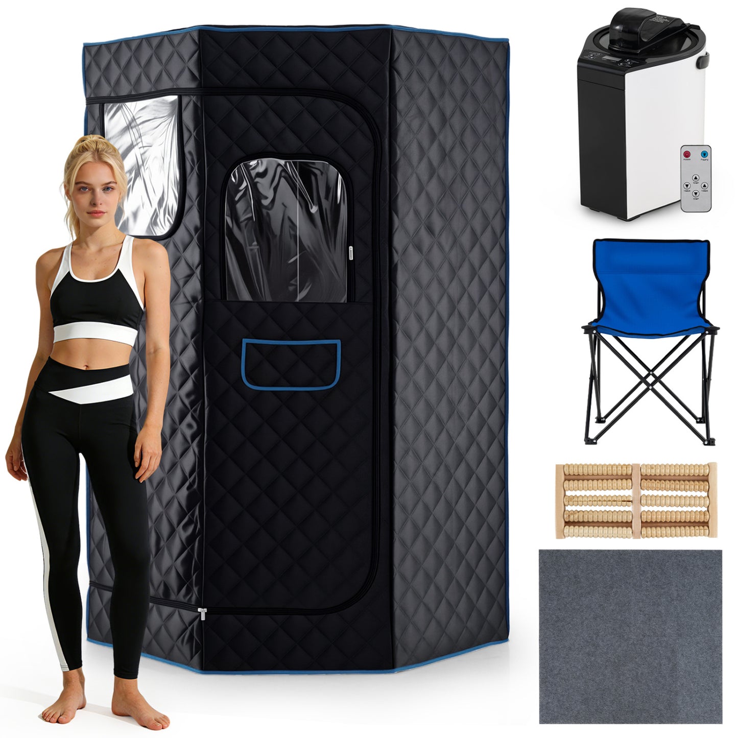 Portable Steam Sauna with Remote Control & Folding Chair