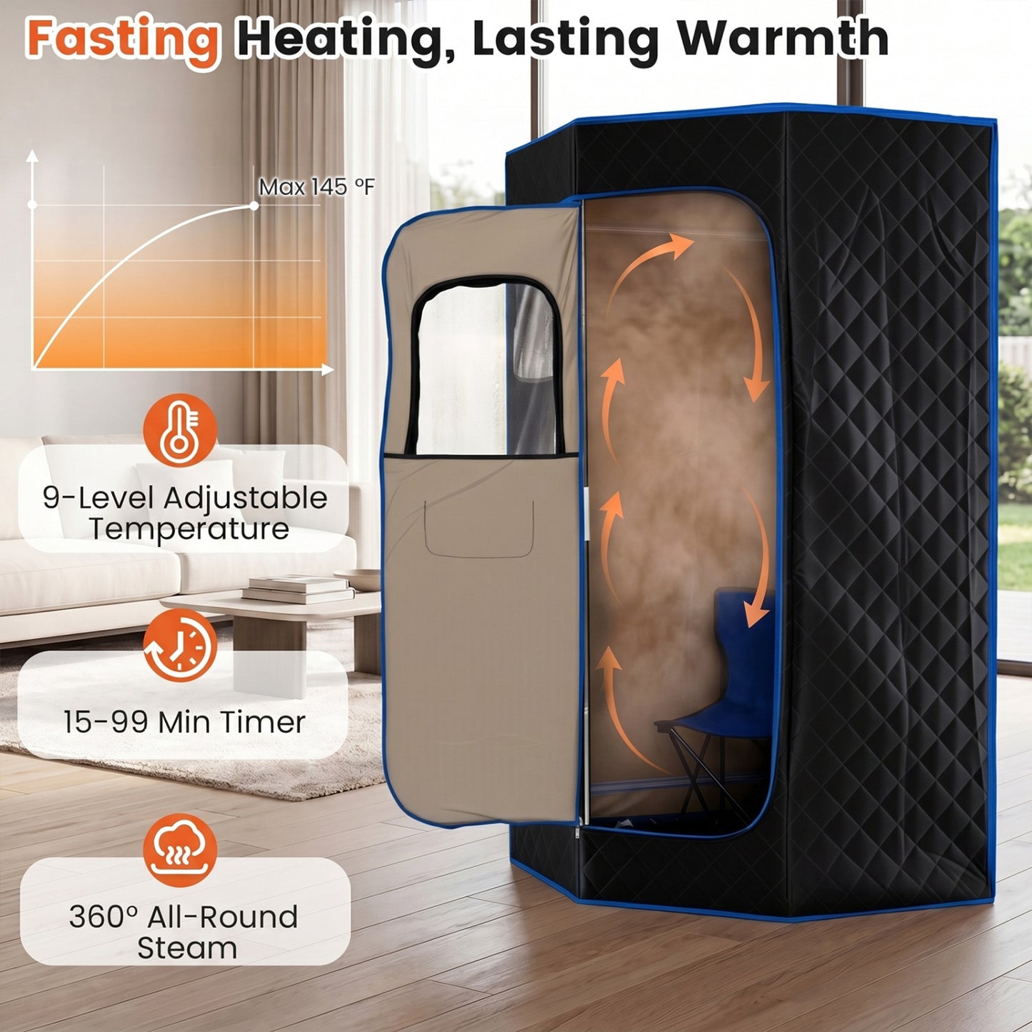 Portable Steam Sauna with Remote Control & Folding Chair