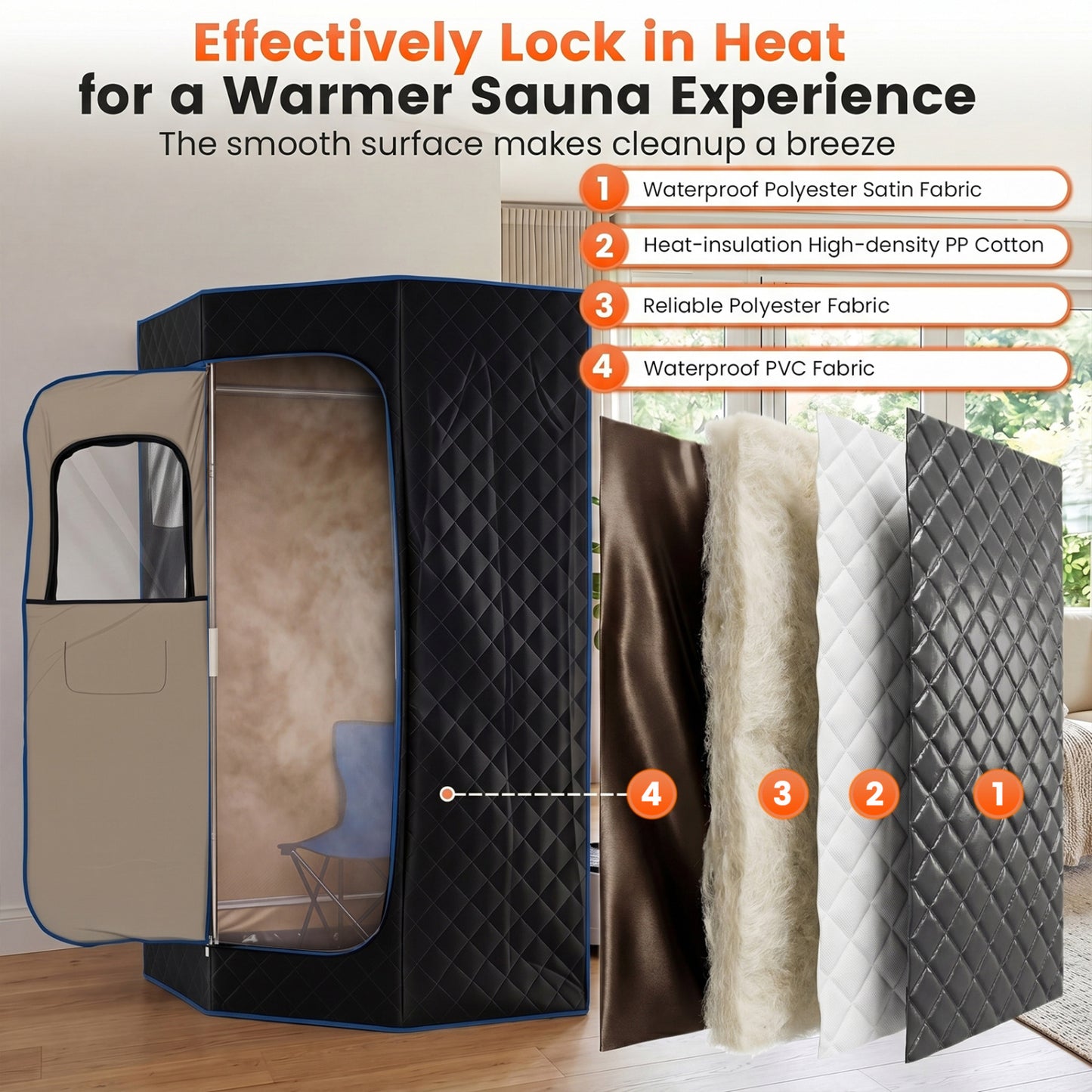 Portable Steam Sauna with Remote Control & Folding Chair