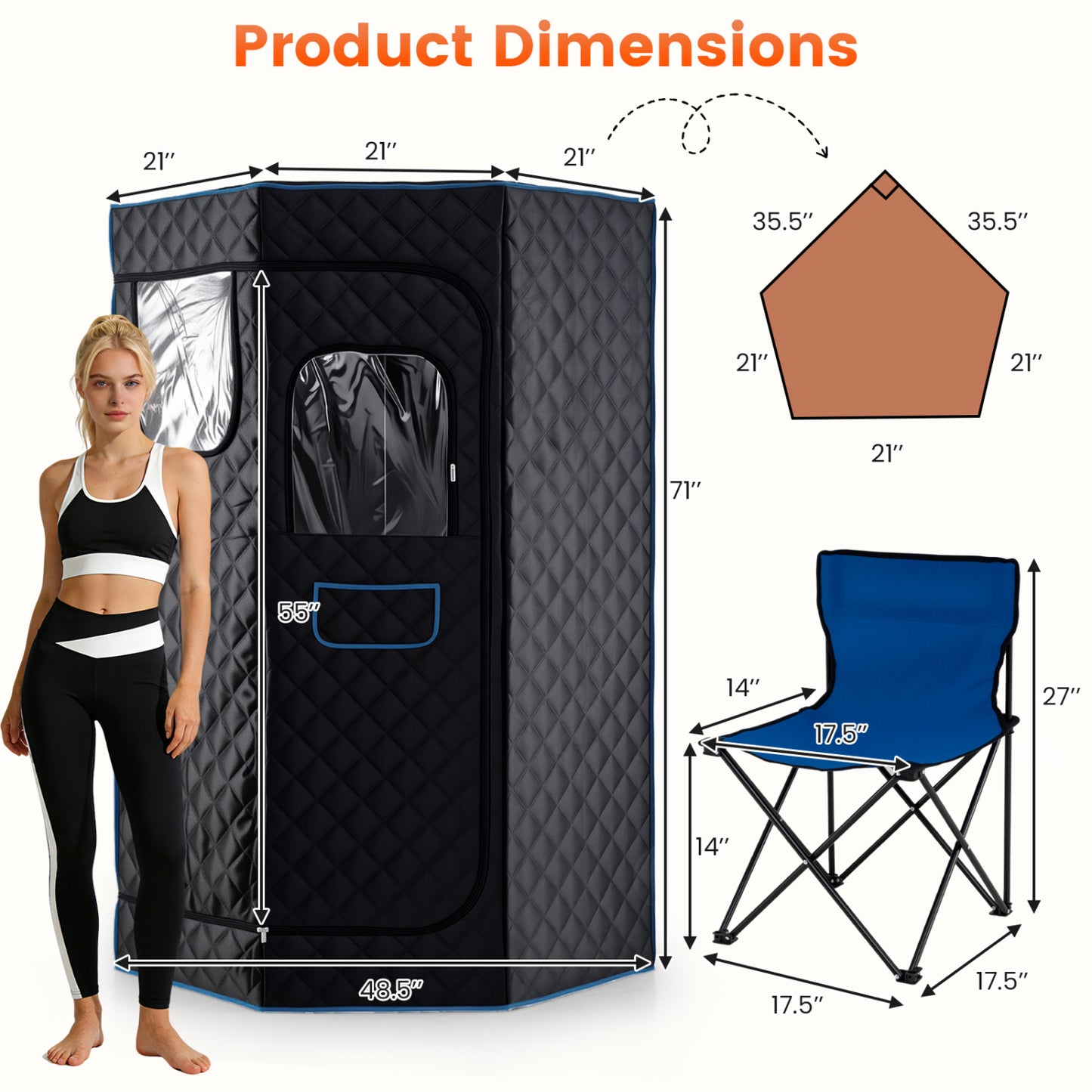 Portable Steam Sauna with Remote Control & Folding Chair