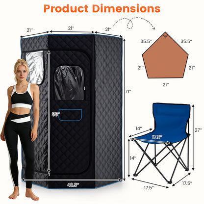 Portable Steam Sauna with Remote Control & Folding Chair