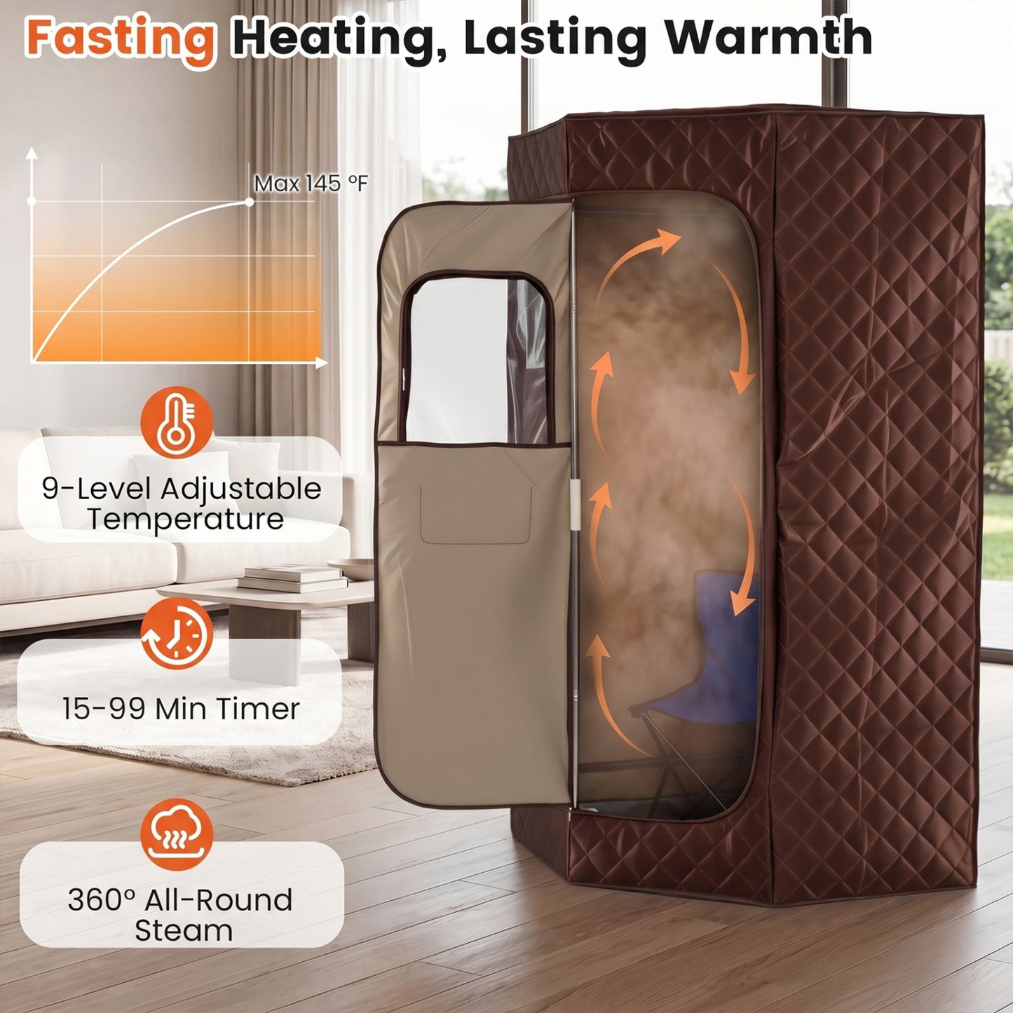 Portable Steam Sauna with Remote Control & Folding Chair