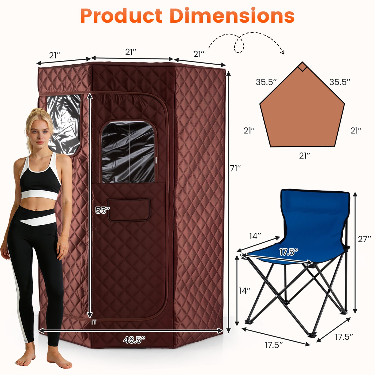 Portable Steam Sauna with Remote Control & Folding Chair