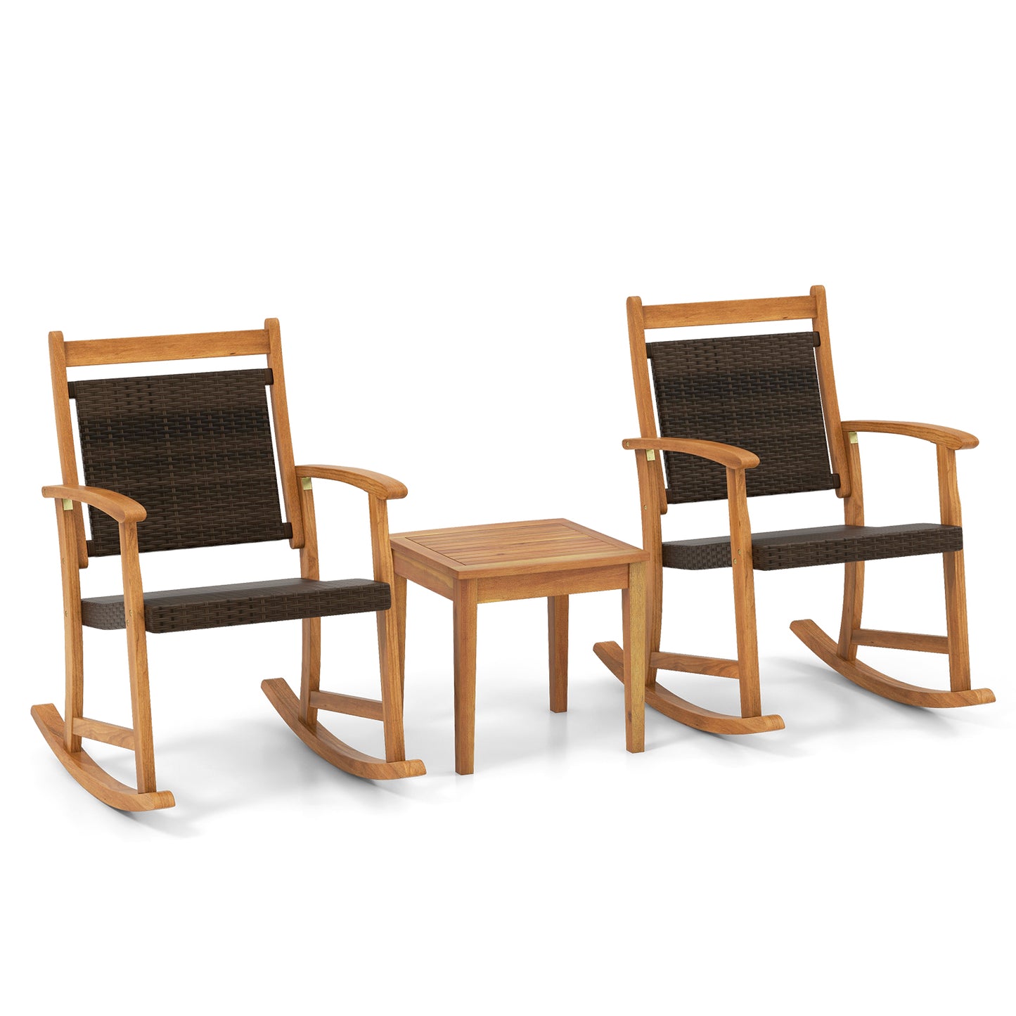 Acacia Wood Rocking Chair Set with Side Table - 3 Pieces