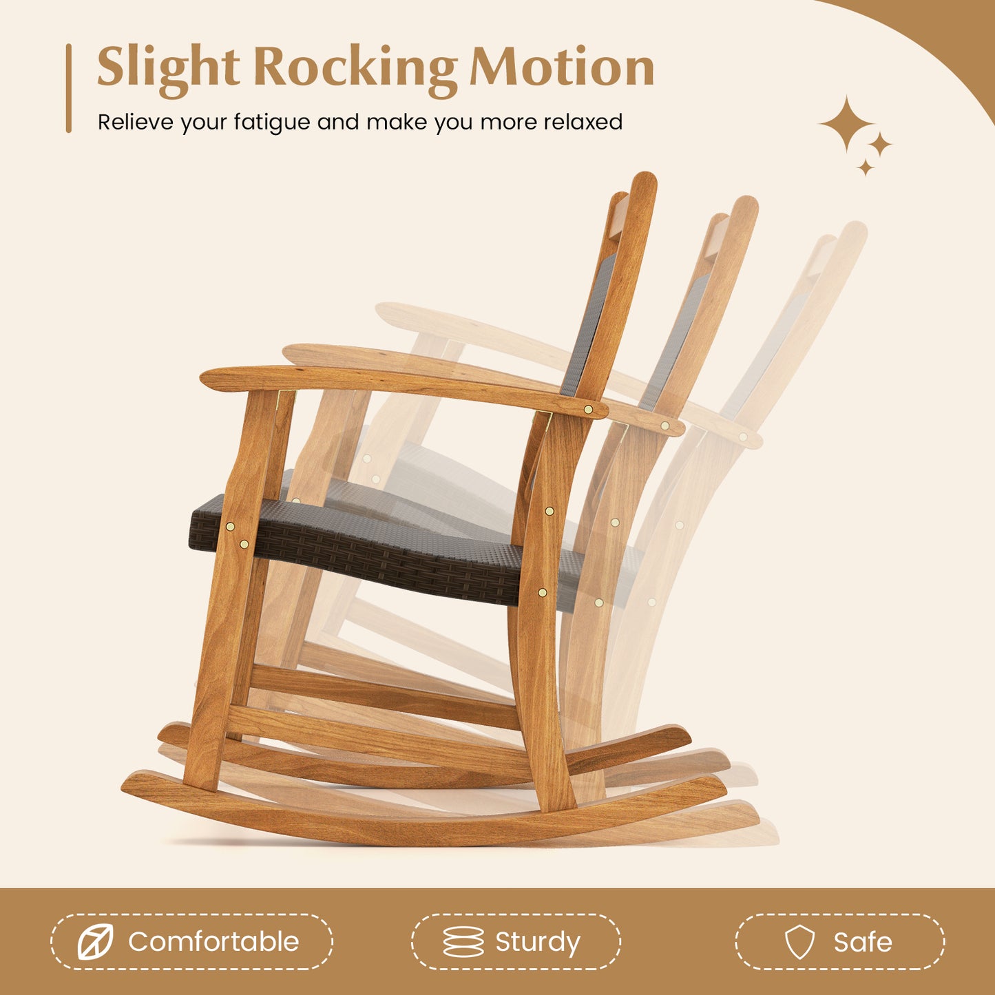 Acacia Wood Rocking Chair Set with Side Table - 3 Pieces