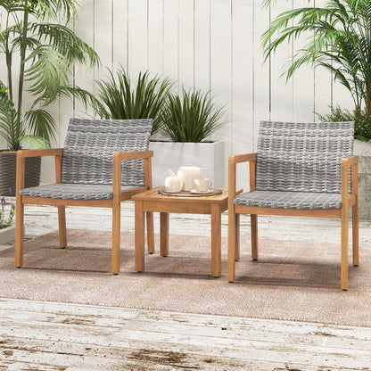 3-Piece Patio Conversation Set with Acacia Wood & Rattan