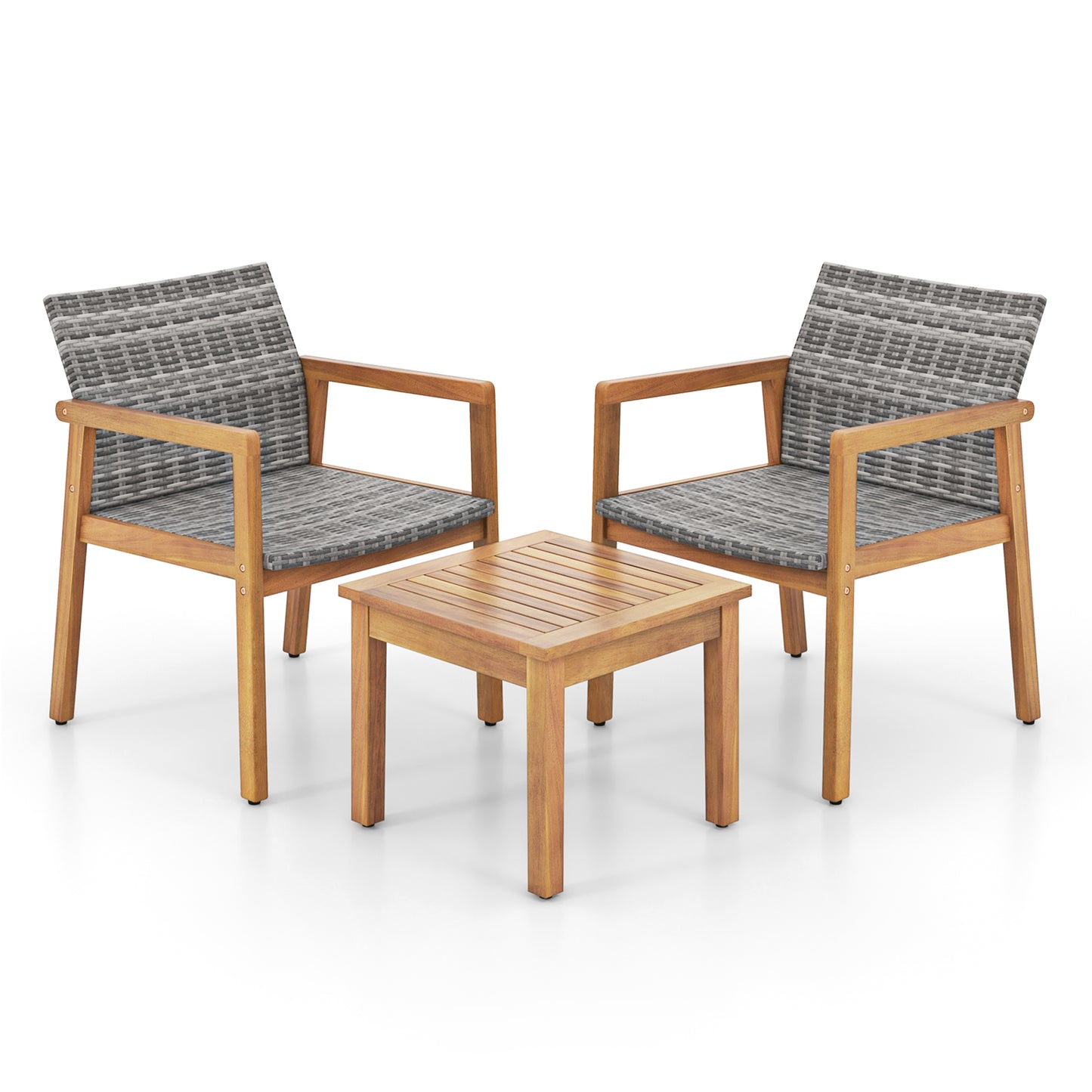 3-Piece Patio Conversation Set with Acacia Wood & Rattan