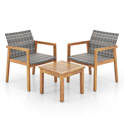 3-Piece Patio Conversation Set with Acacia Wood & Rattan