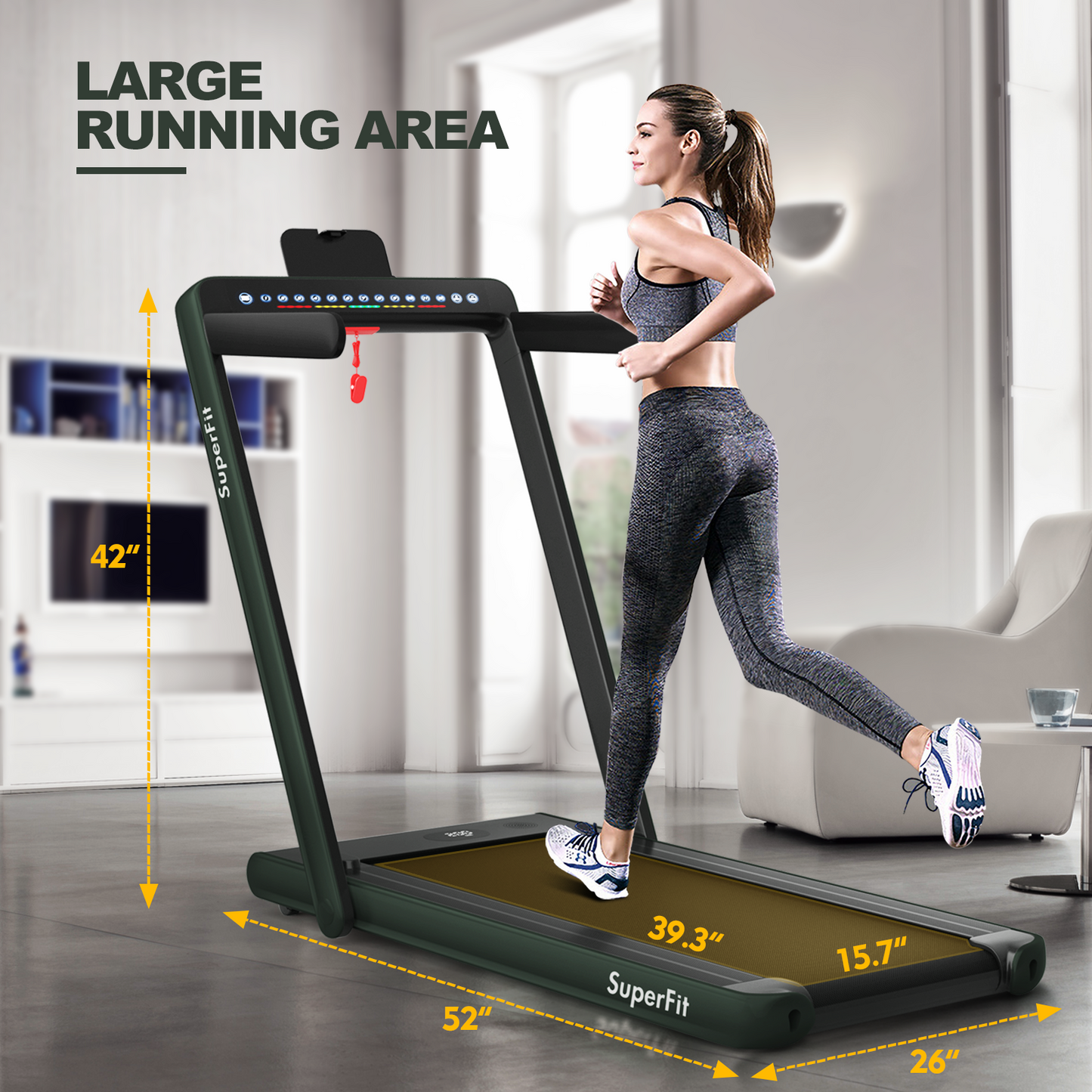 2-in-1 Folding Treadmill with Dual Display and Remote Control