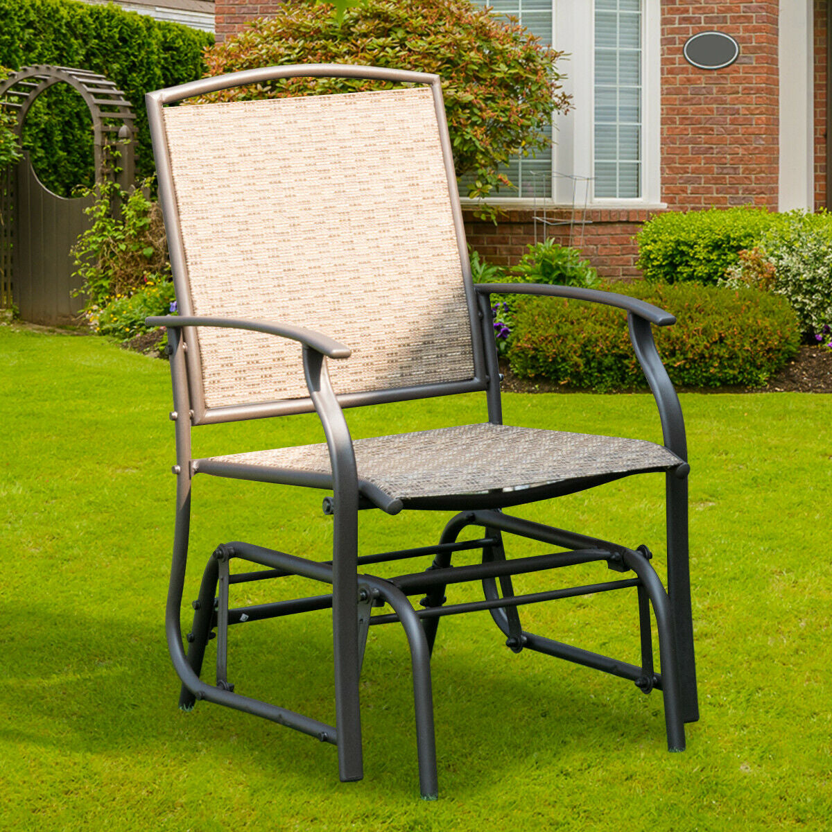 Single Seat Patio Glider Rocking Chair with Steel Frame