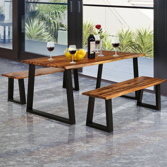 Acacia Wood Patio Bench with Metal Legs - 57.5 Inch