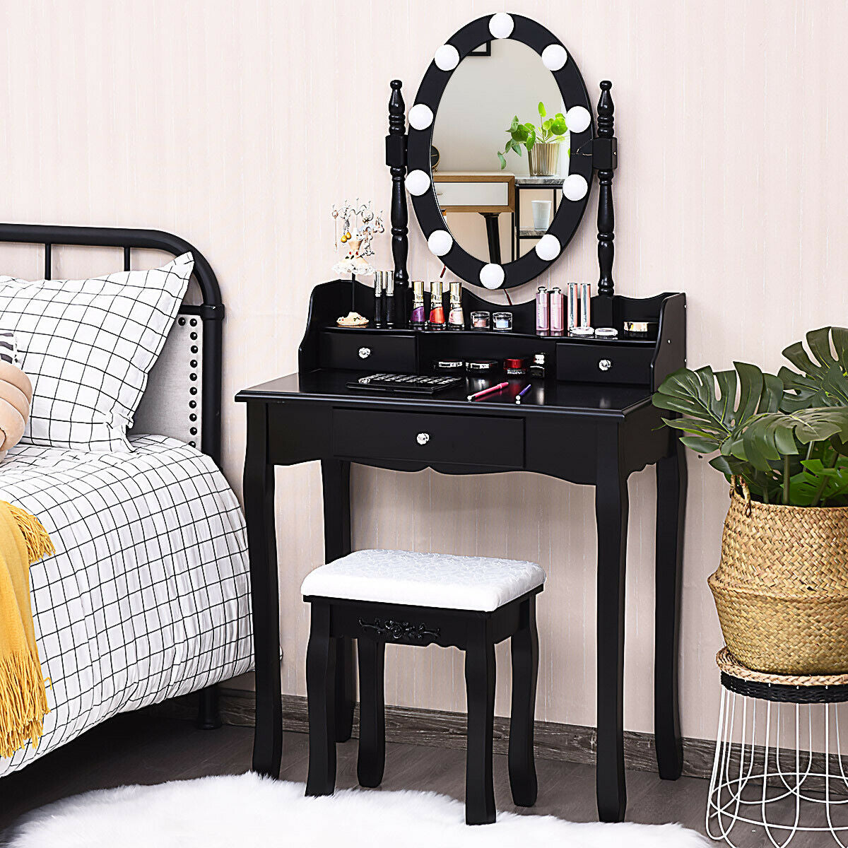 Makeup Vanity Set with LED Lighted Mirror and 3 Drawers