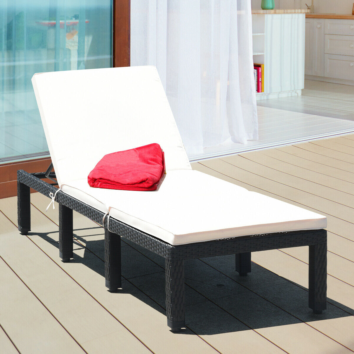 Adjustable Patio Chaise Lounge Chair with Cushion