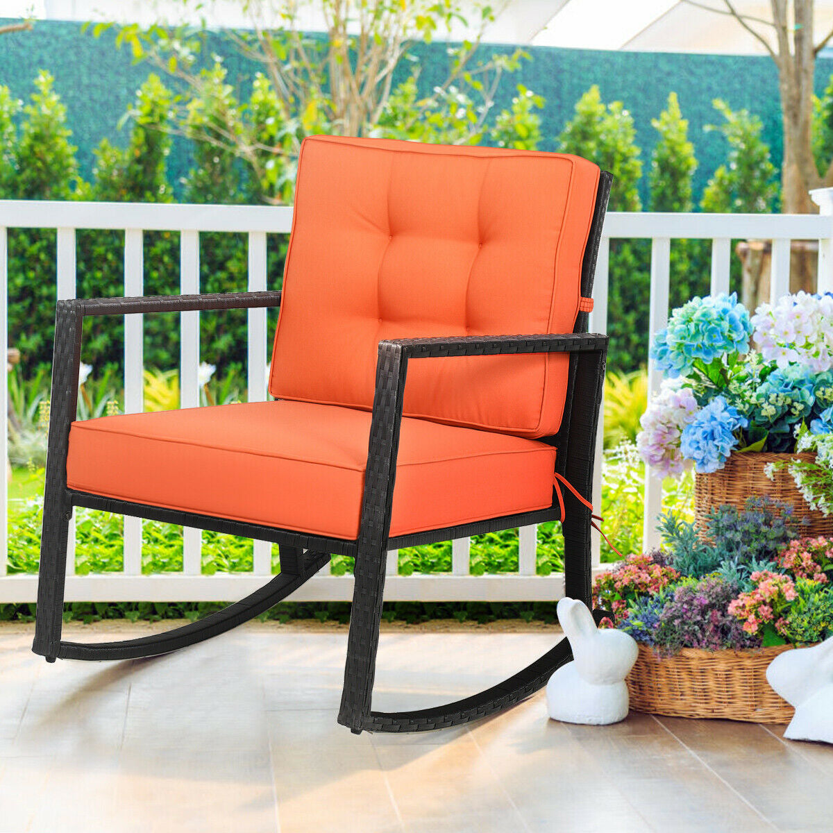 Rattan Rocking Chair with Cushion for Patio
