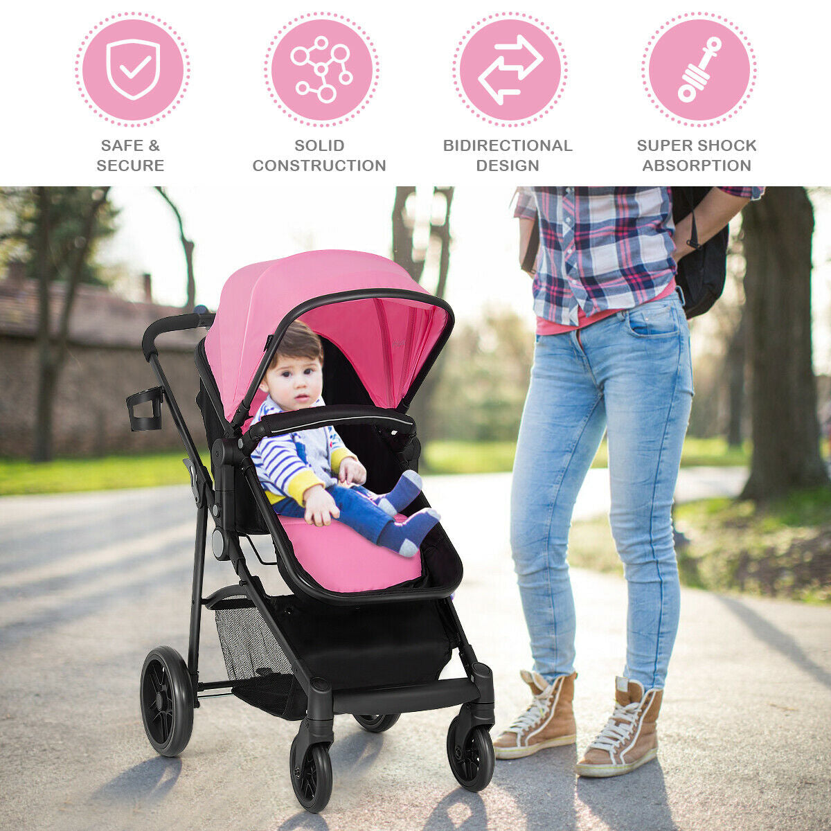 2-in-1 Foldable Baby Stroller with Reversible Seat