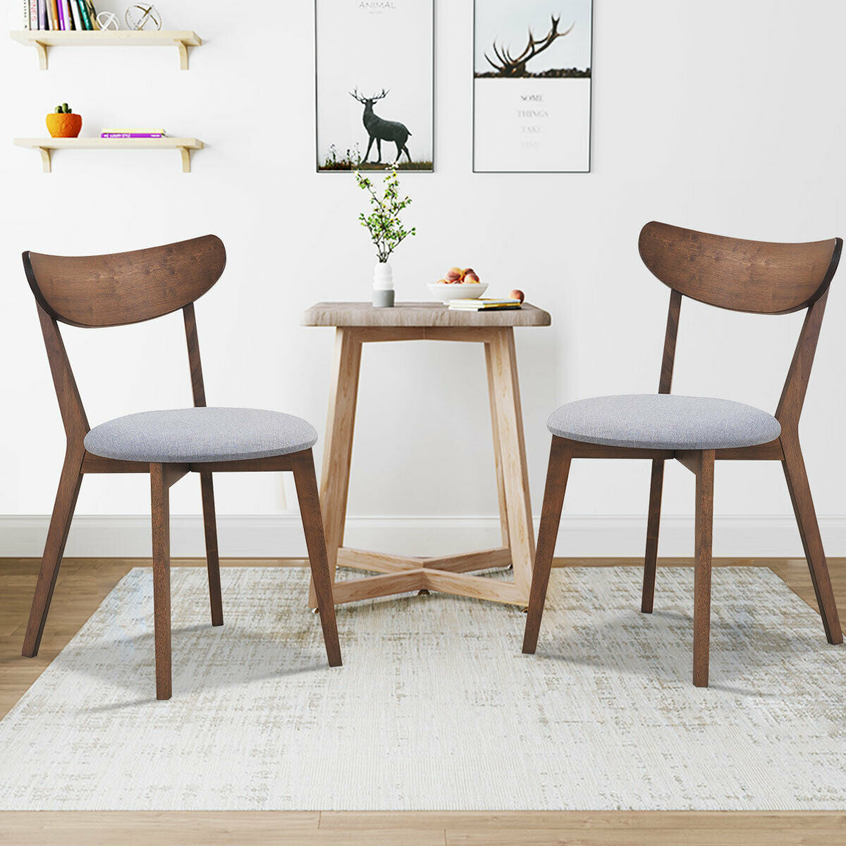 Upholstered Dining Chairs Set of 2 with Curved Back