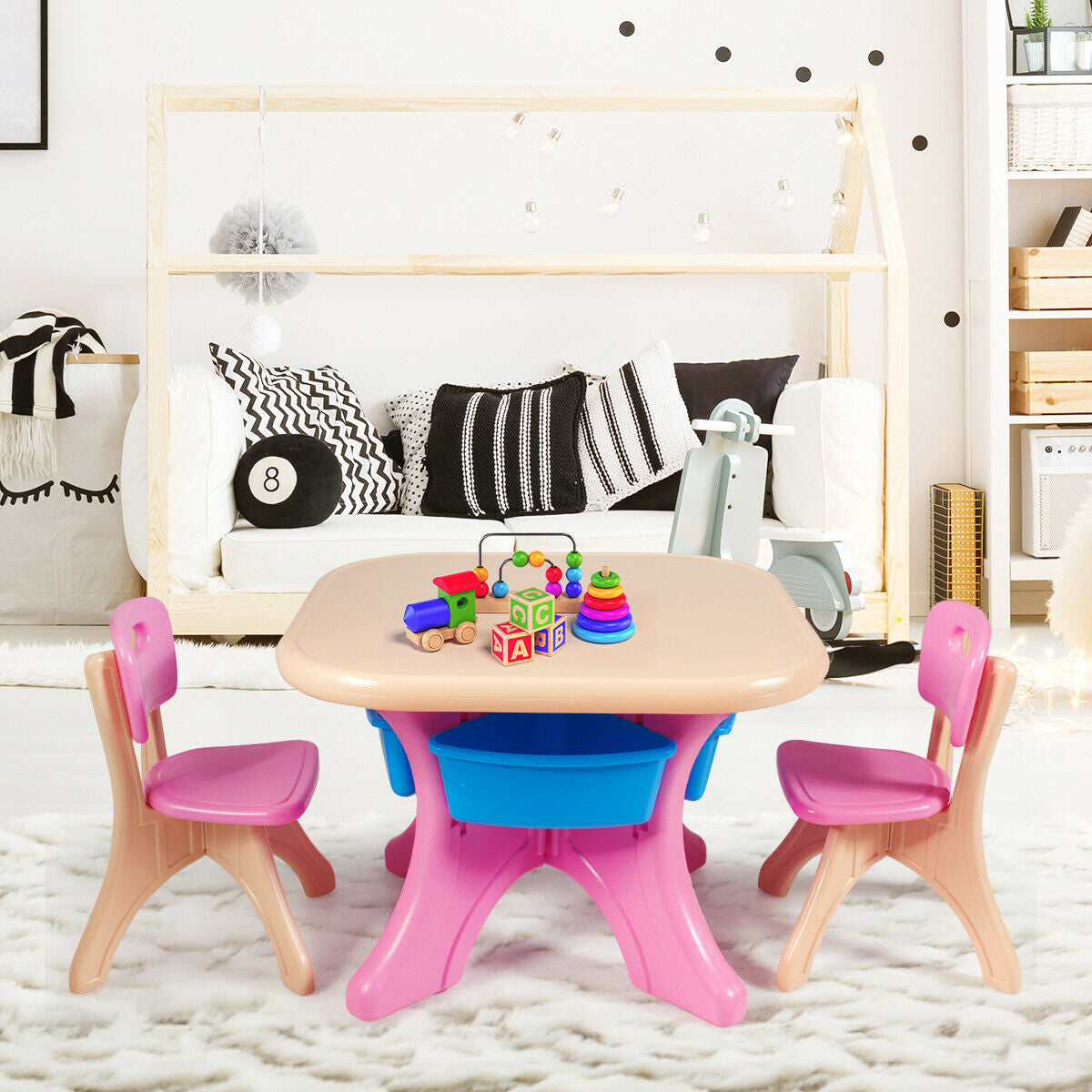Kids Table and Chair Set with Storage Drawers - 3 Piece