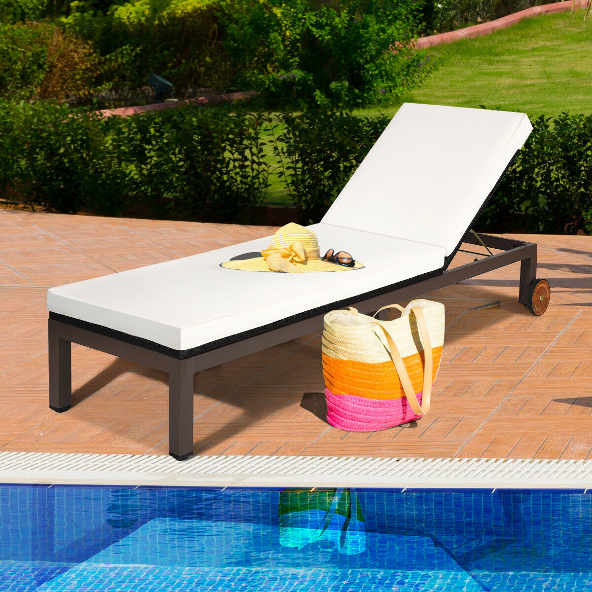 Adjustable Patio Chaise Lounge Chair with Cushion