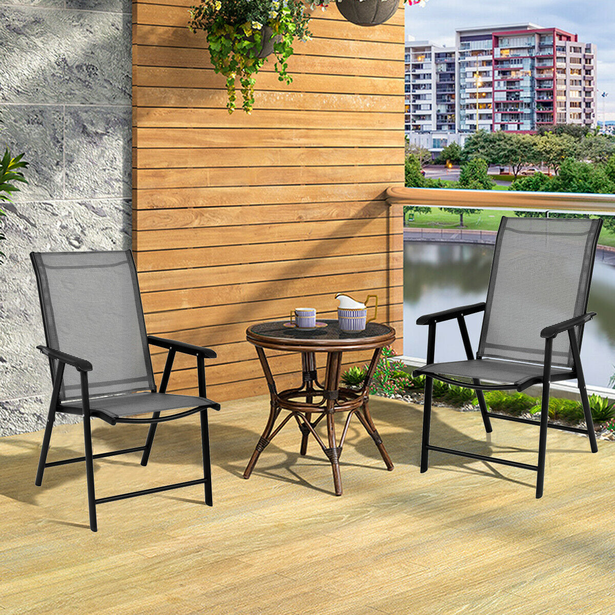 Folding Patio Dining Chairs Set of 2 with Armrests