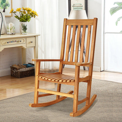 Acacia Wood Rocking Chair with High Back for Patio