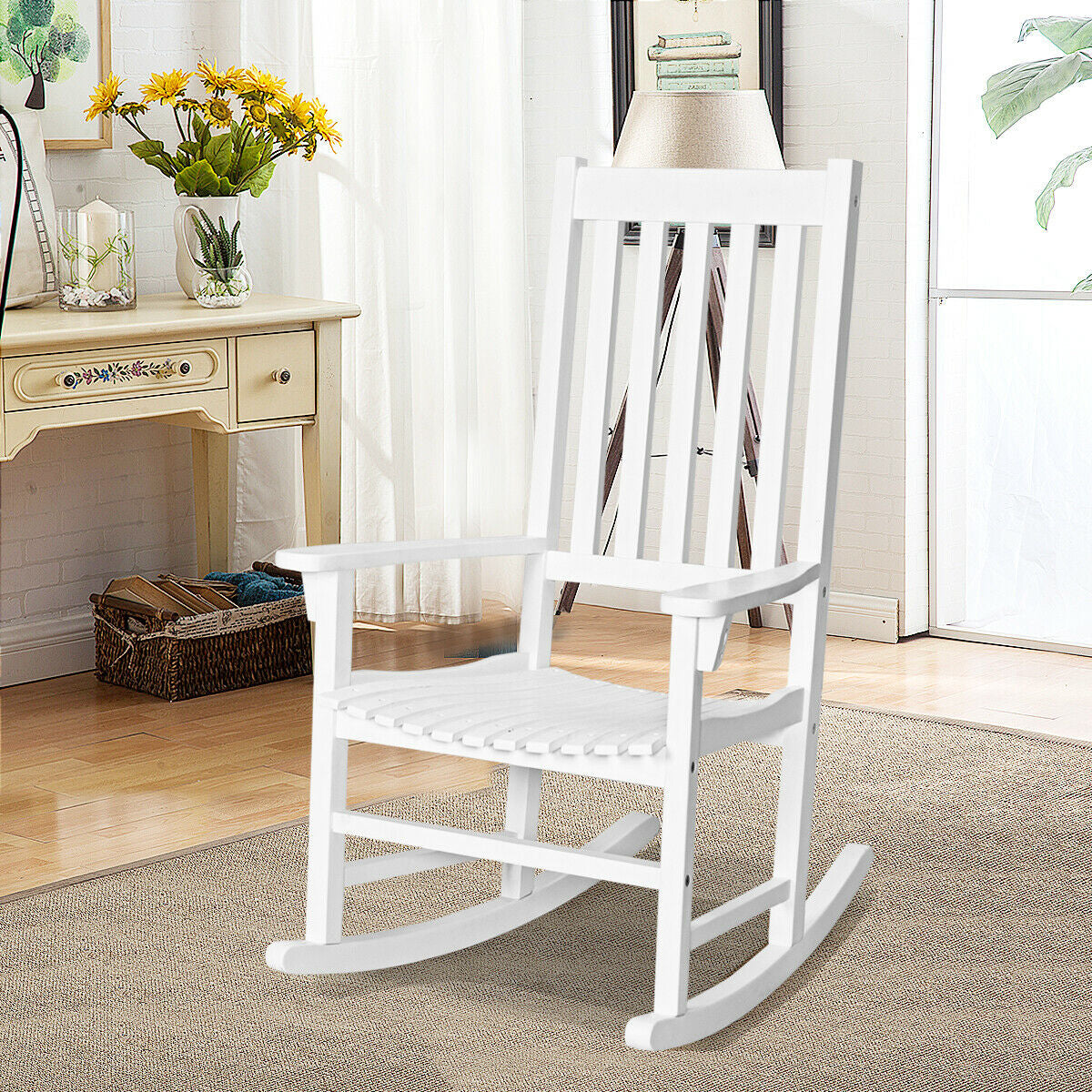 Acacia Wood Rocking Chair with High Back for Patio