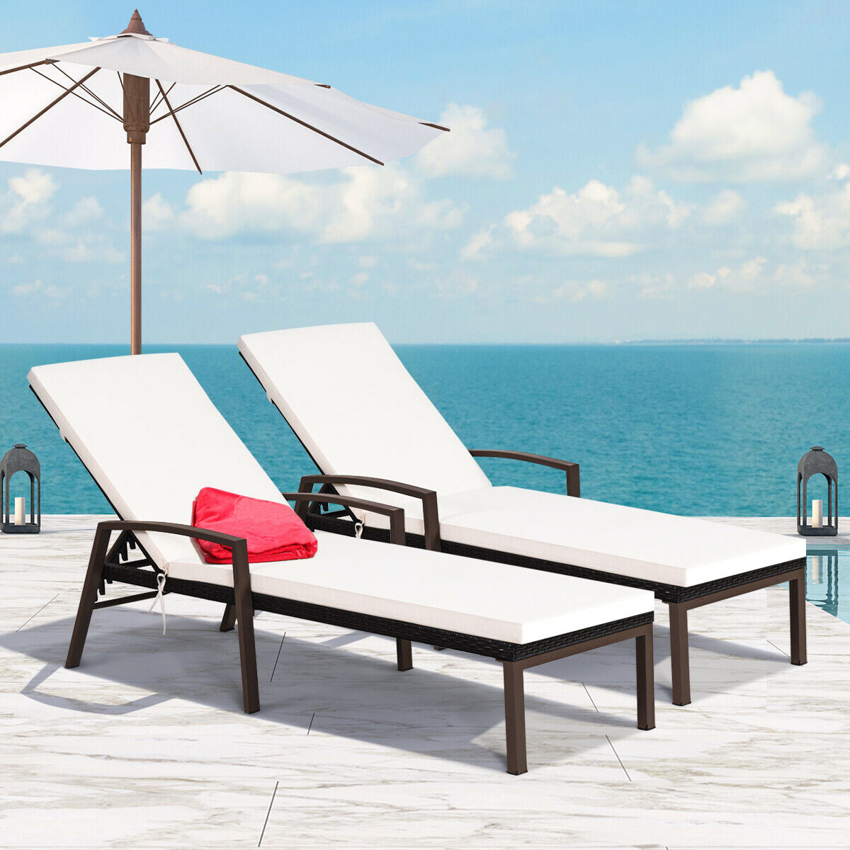 Adjustable Patio Chaise Lounge Chair Set with Cushions