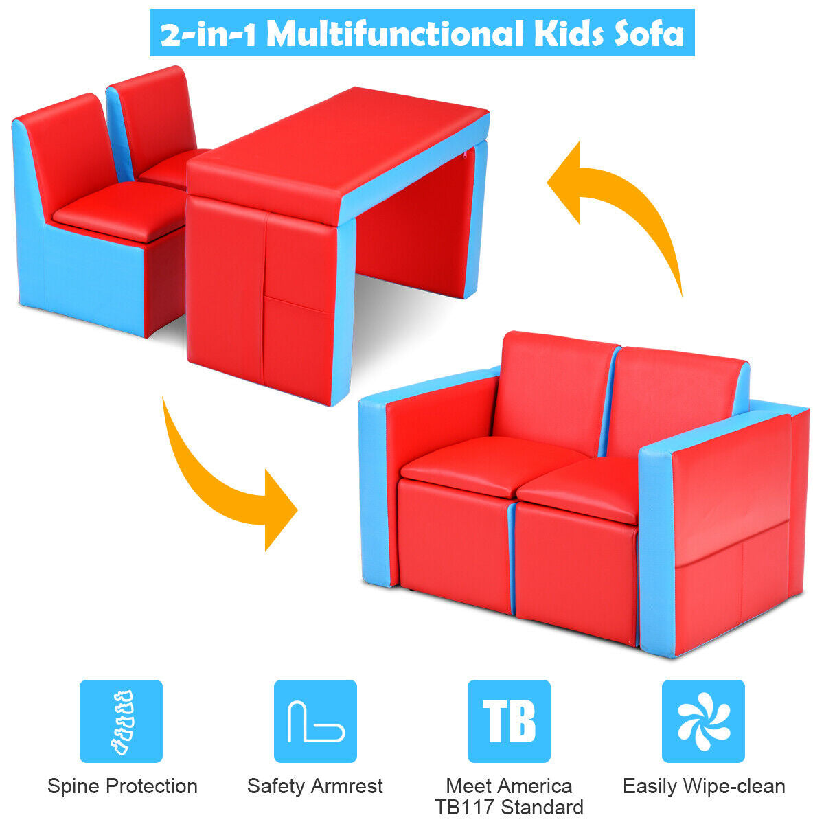 Kids Sofa Table Chair Set - Convertible 3-in-1 Furniture