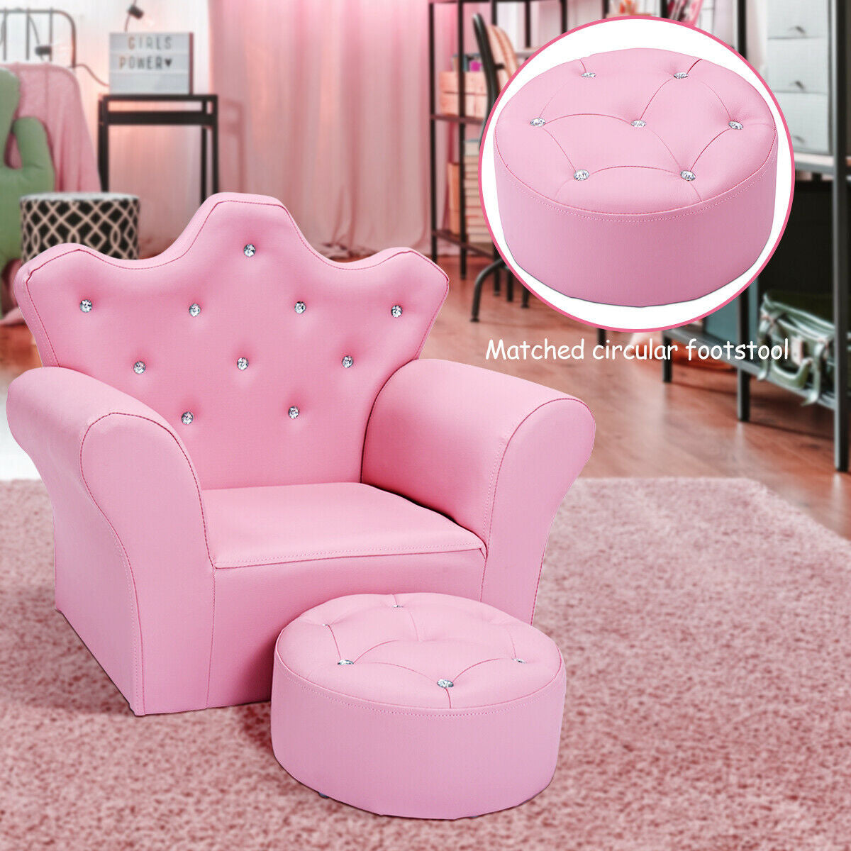 Kids Sofa Armrest Chair with Ottoman for Toddlers
