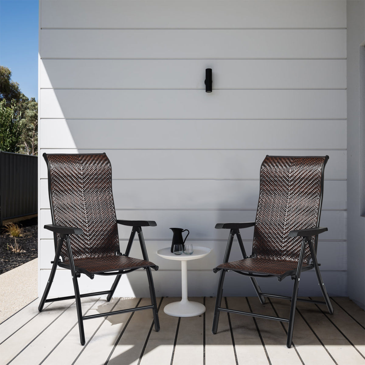 Folding Rattan Patio Reclining Chairs - Set of 2