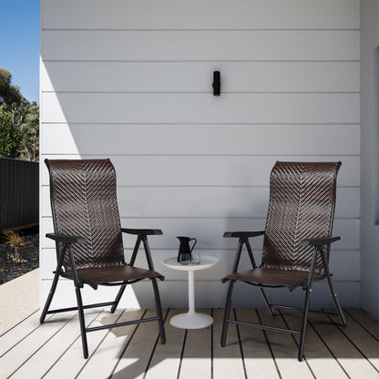 Folding Rattan Patio Reclining Chairs - Set of 2