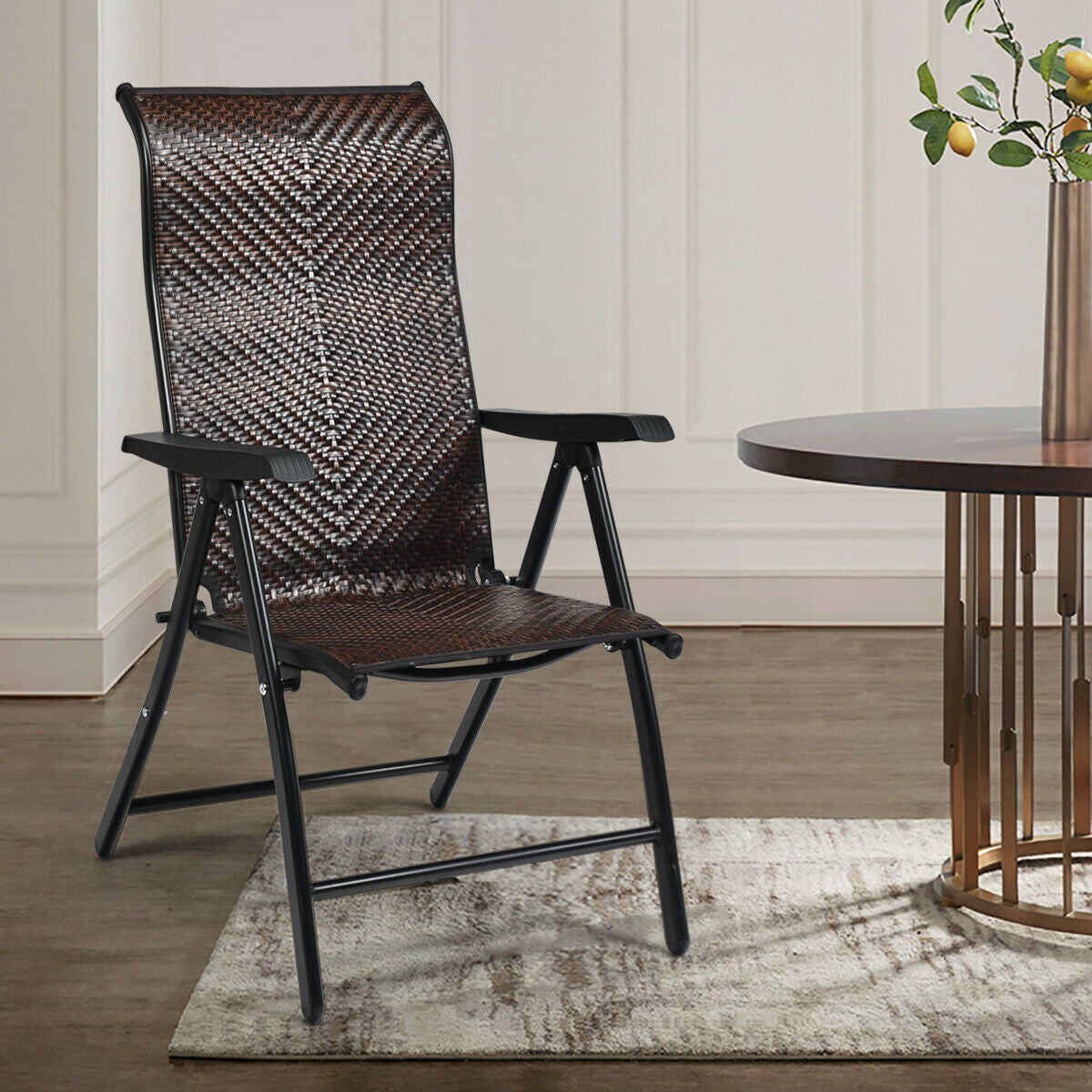 Folding Rattan Patio Chair with Adjustable Backrest