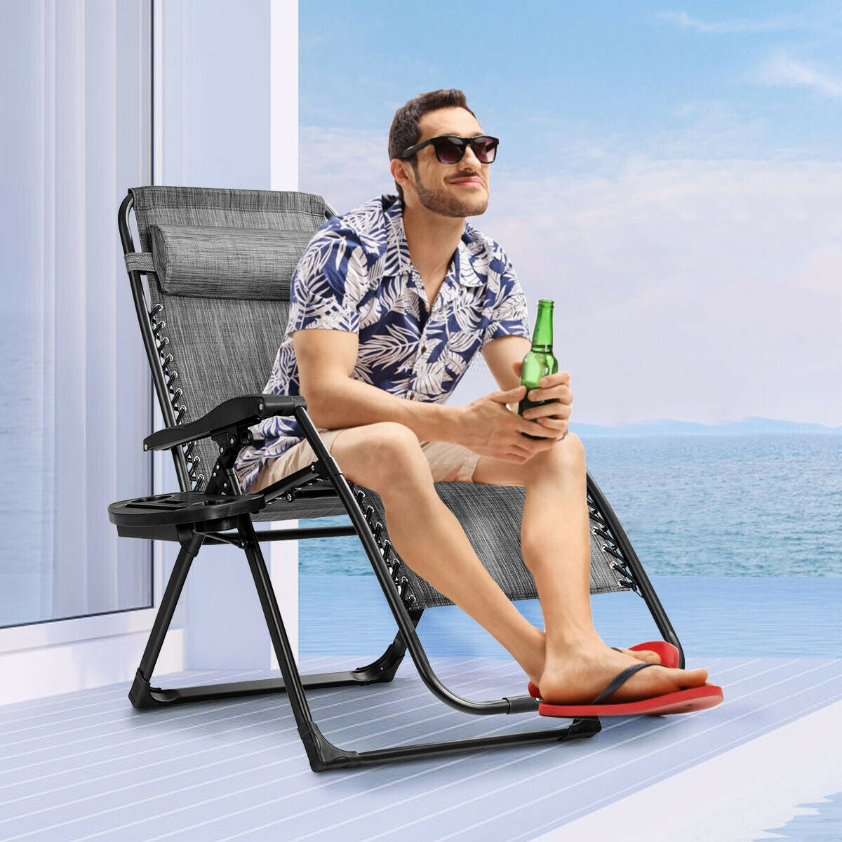 Oversized Zero Gravity Lounge Chair with Cup Holder - 500 lbs