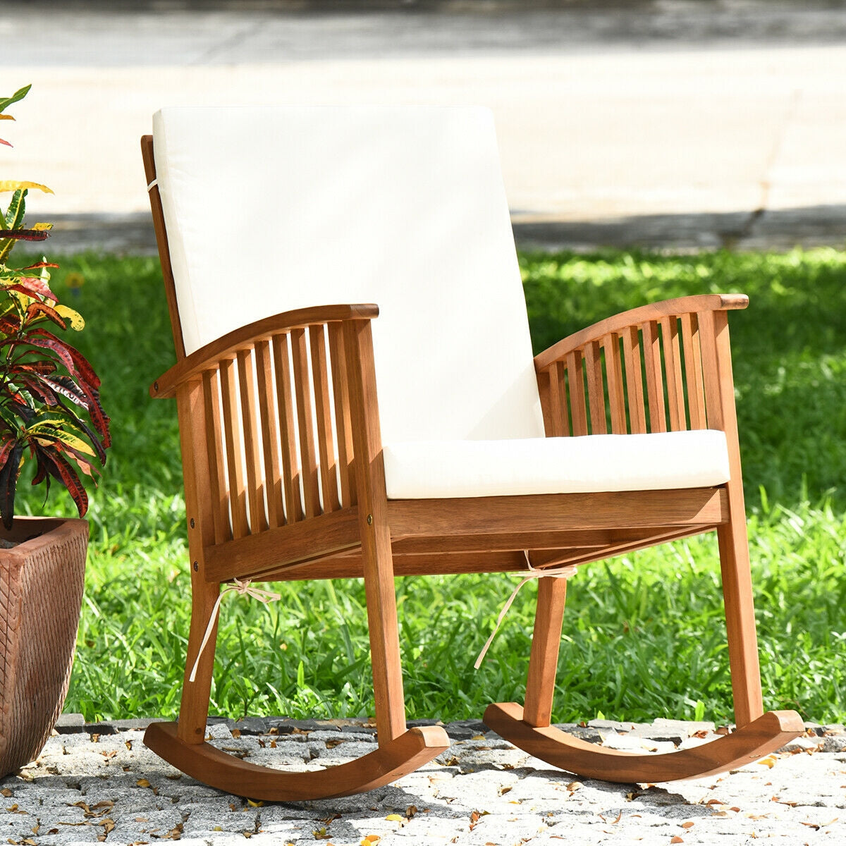 Acacia Wood Rocking Chair with Washable Cushions