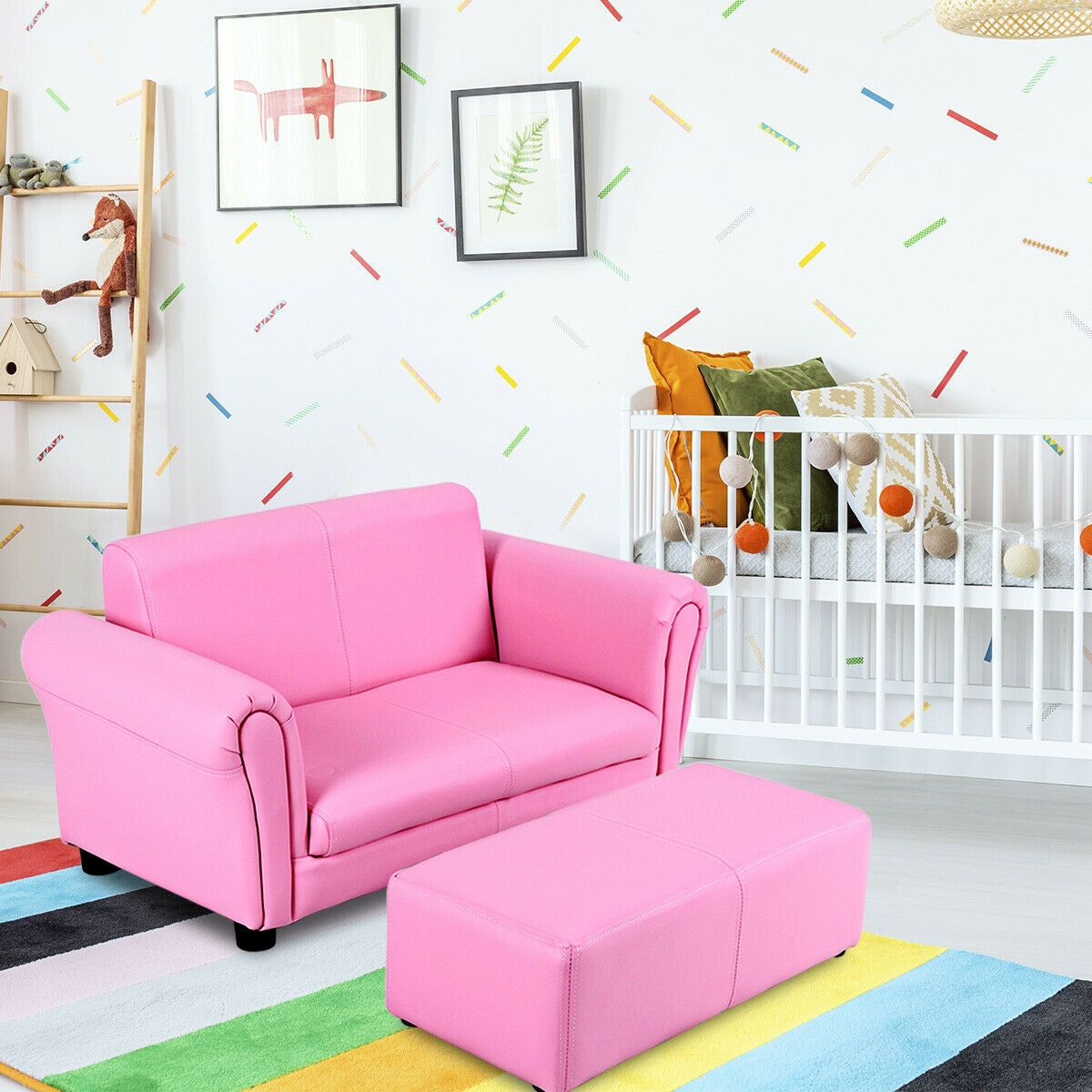Kids Double Sofa with Ottoman