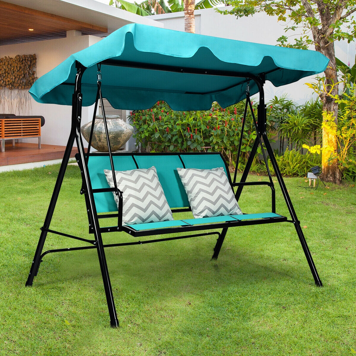 3 Person Porch Swing with Adjustable Canopy - Blue