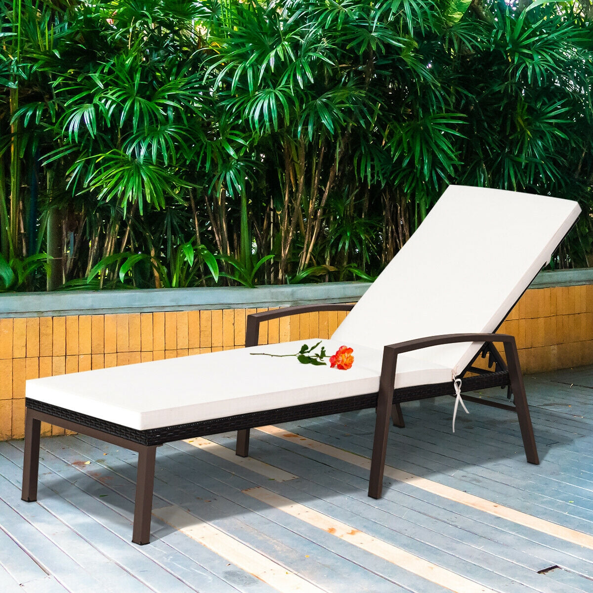 Adjustable Patio Chaise Lounge with Cushion - 5 Positions