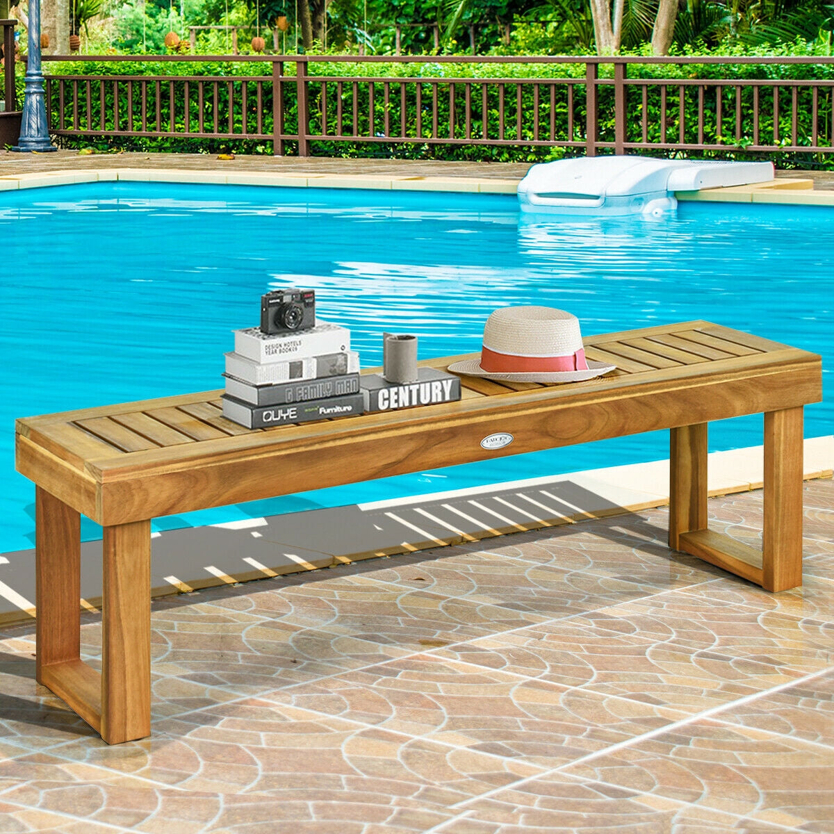 52-Inch Acacia Wood Dining Bench with Slatted Seat