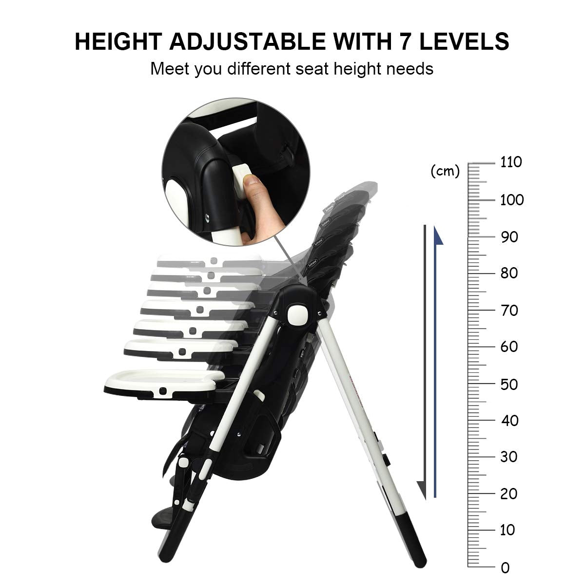 Foldable High Chair with Adjustable Backrest and Height