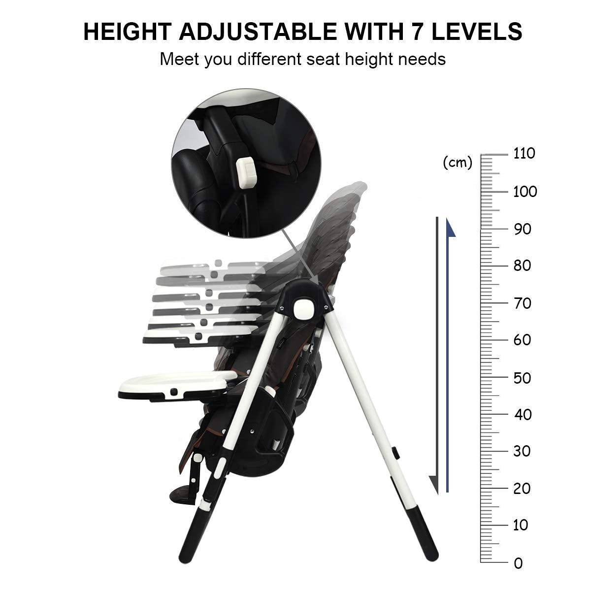 Foldable High Chair with Adjustable Backrest and Height
