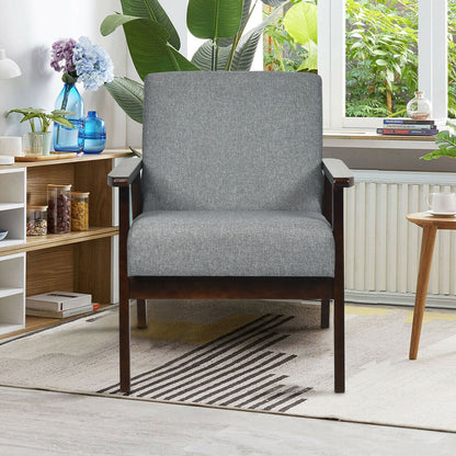 Rubber Wood Accent Armchair with Linen Upholstery