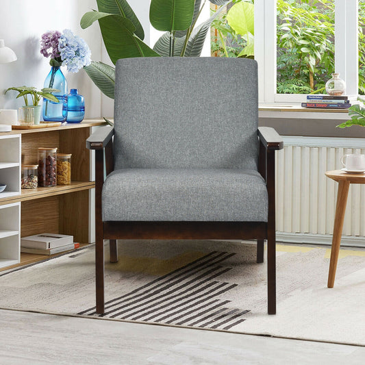 Rubber Wood Accent Armchair with Linen Upholstery