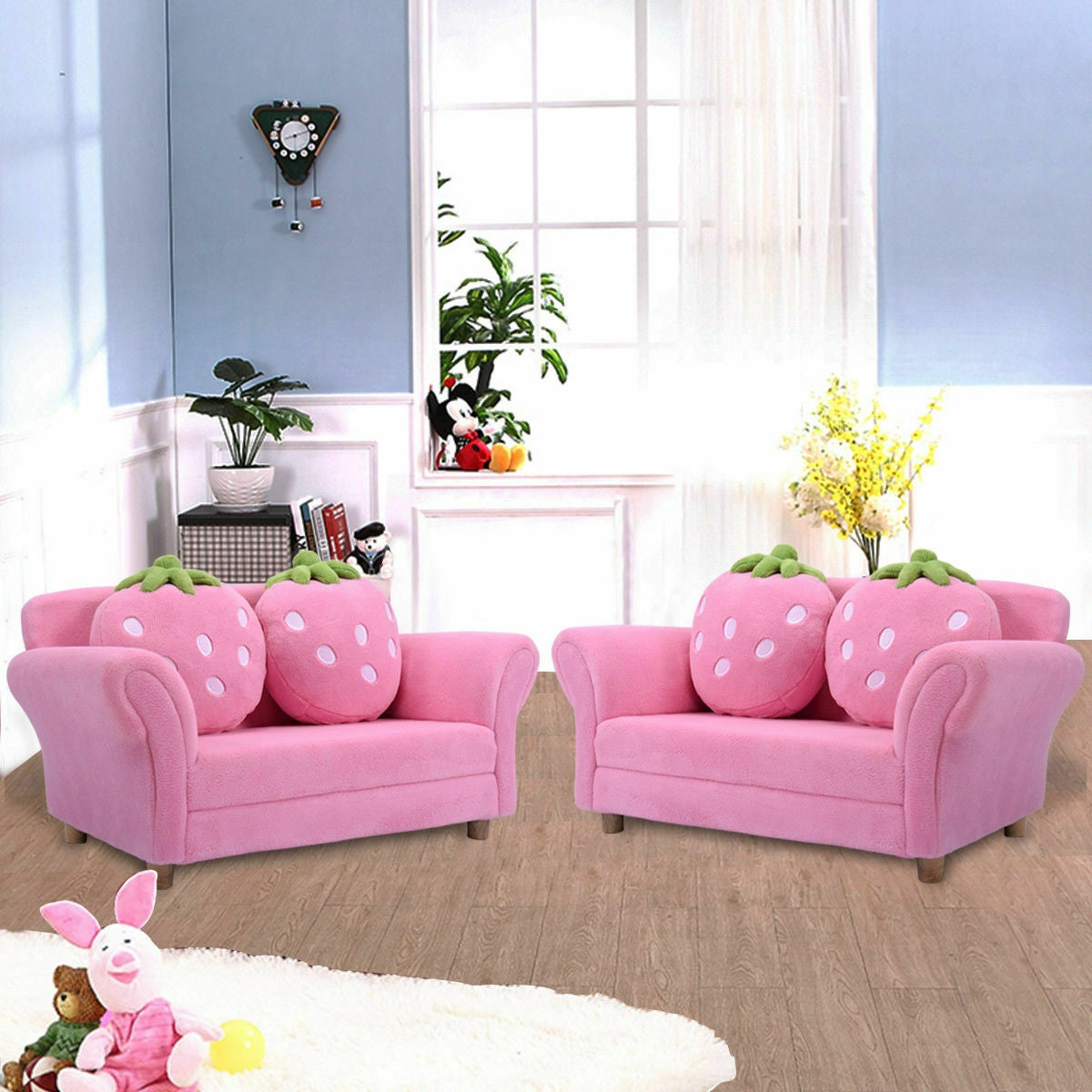 Kids Strawberry Armrest Sofa Chair with 2 Pillows - Pink